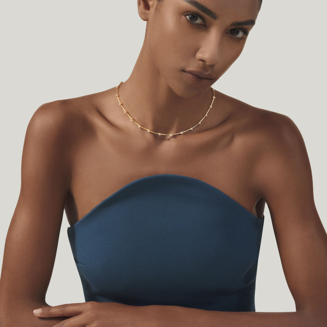 Giovanni Raspini satellit halskæde Halskæde i 18 kt forgyldt 925 sølv og zirkoner 12554