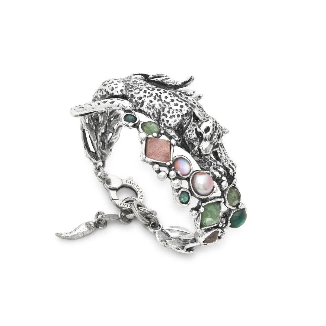 Pulseira Giovanni Raspini leopardo selva Pulseira em prata 925, quartzo natural, madrepérola e pérolas 12629
