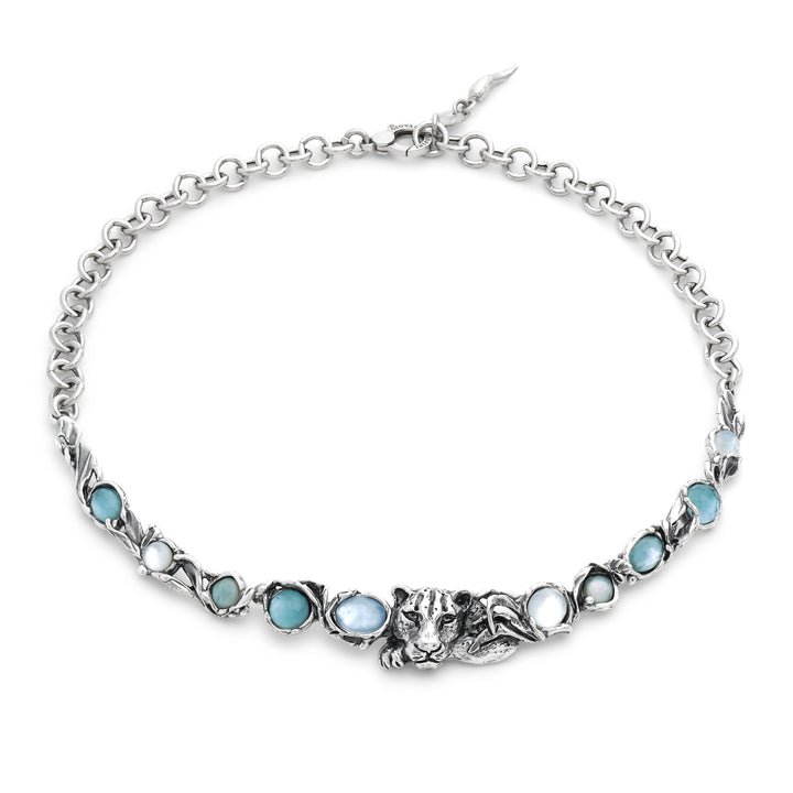 Giovanni Raspini Blue Jaguar Necklace - Náhrdelník ze stříbra 925, perleti, křišťálu a křemene - 12680