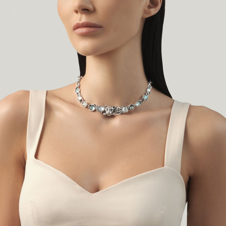 Giovanni Raspini Blue Jaguar Necklace - Náhrdelník ze stříbra 925, perleti, křišťálu a křemene - 12680