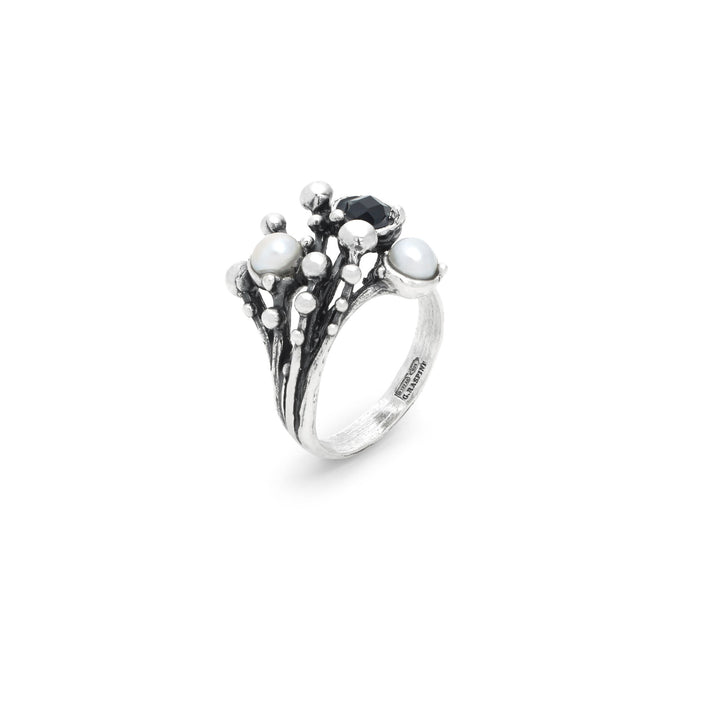 Giovanni Raspini Aura Ring – Ring aus 925er Silber, Naturperlen und Onyx – 12689