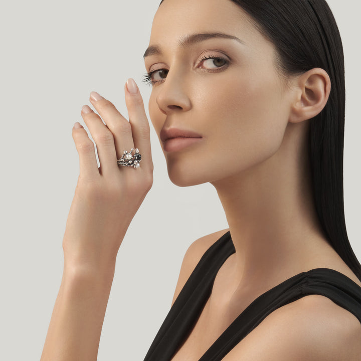Giovanni Raspini Aura Ring – Ring aus 925er Silber, Naturperlen und Onyx – 12689