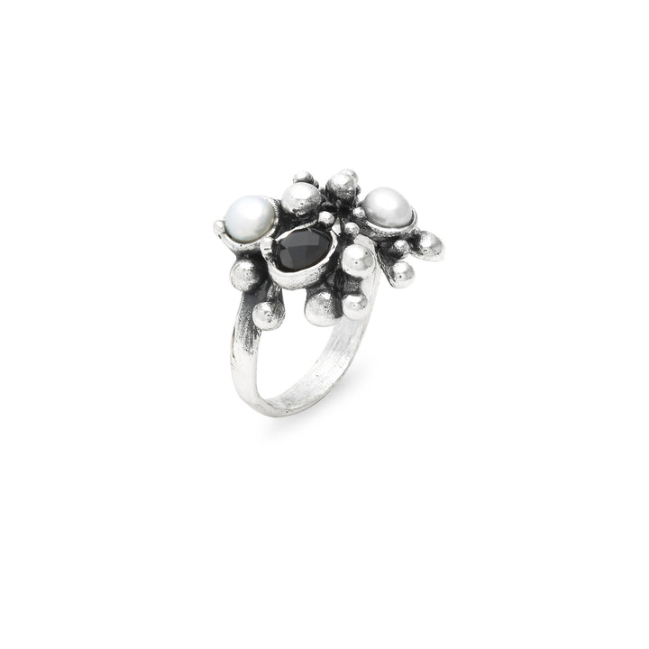 Giovanni Raspini Aura Ring – Ring aus 925er Silber, Naturperlen und Onyx – 12689