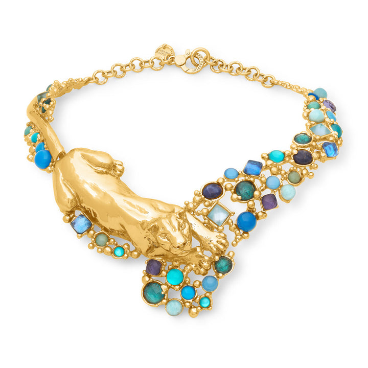 Collier Giovanni Raspini panthère mirage bleu Collier plaqué or 18 kt, pierres naturelles et gemmes N0032