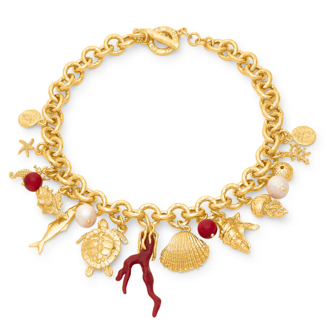 Collier mistral Giovanni Raspini Collier plaqué or 18 carats avec perles naturelles et corail en résine N0073