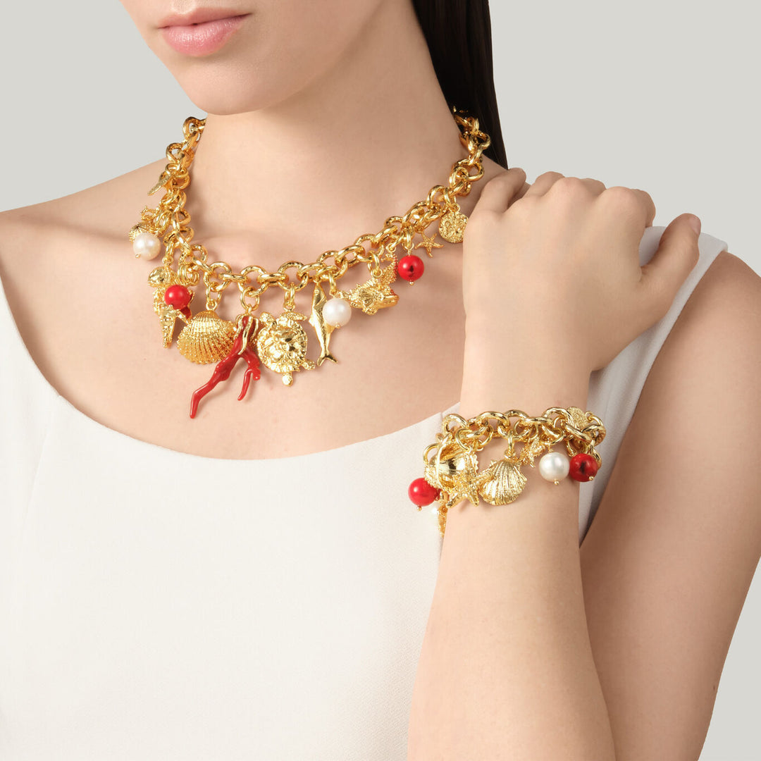 Collier mistral Giovanni Raspini Collier plaqué or 18 carats avec perles naturelles et corail en résine N0073