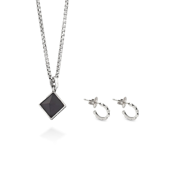 Giovanni Raspini stud szett Nyaklánc 925 ezüst és fekete gyantából. 925 ezüst fülbevaló X01602