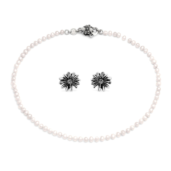 Giovanni Raspini sarja koiranputkea Kaulakoru ja korvakorut 925 hopeaa ja luonnonhelmiä X01609