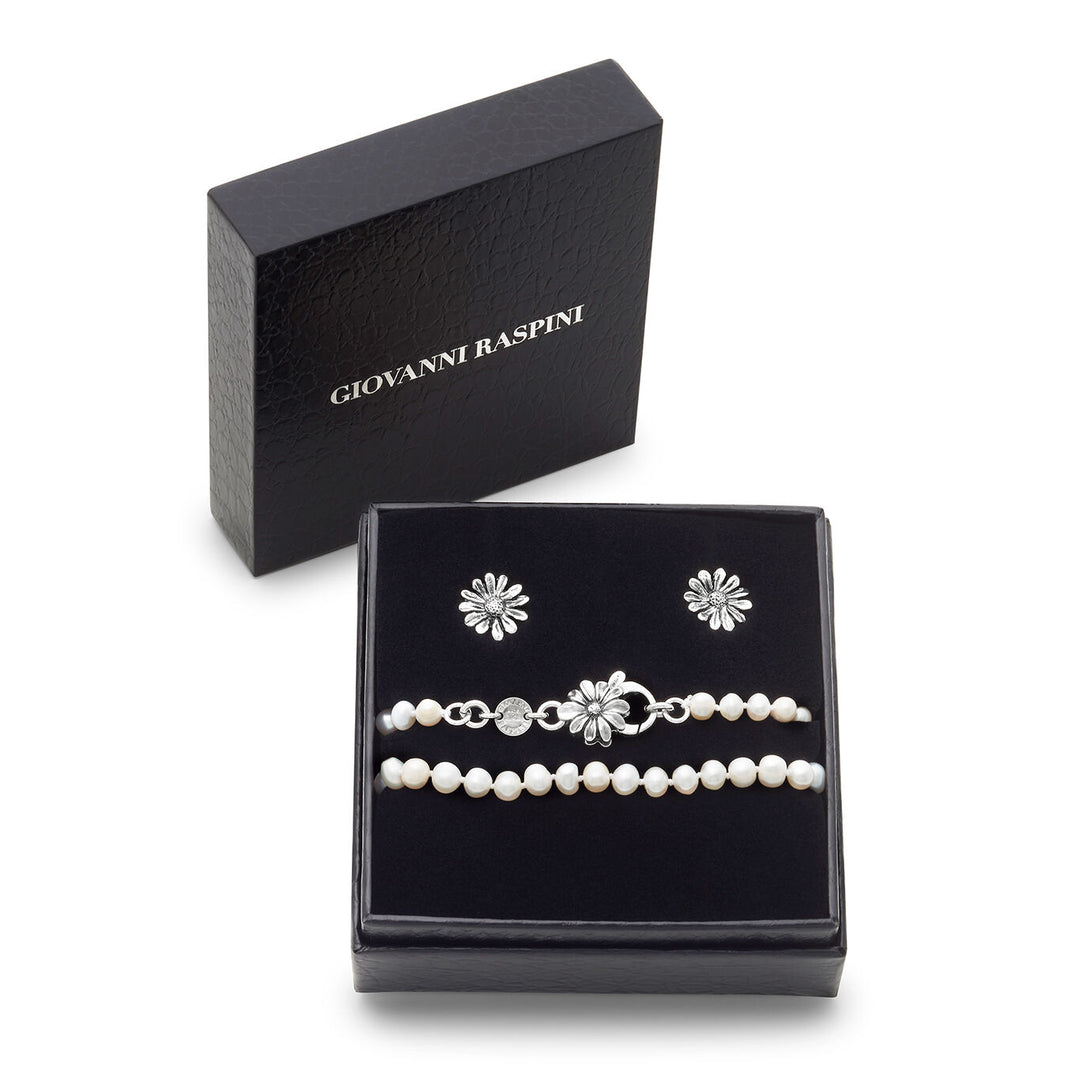 Giovanni Raspini sarja koiranputkea Kaulakoru ja korvakorut 925 hopeaa ja luonnonhelmiä X01609