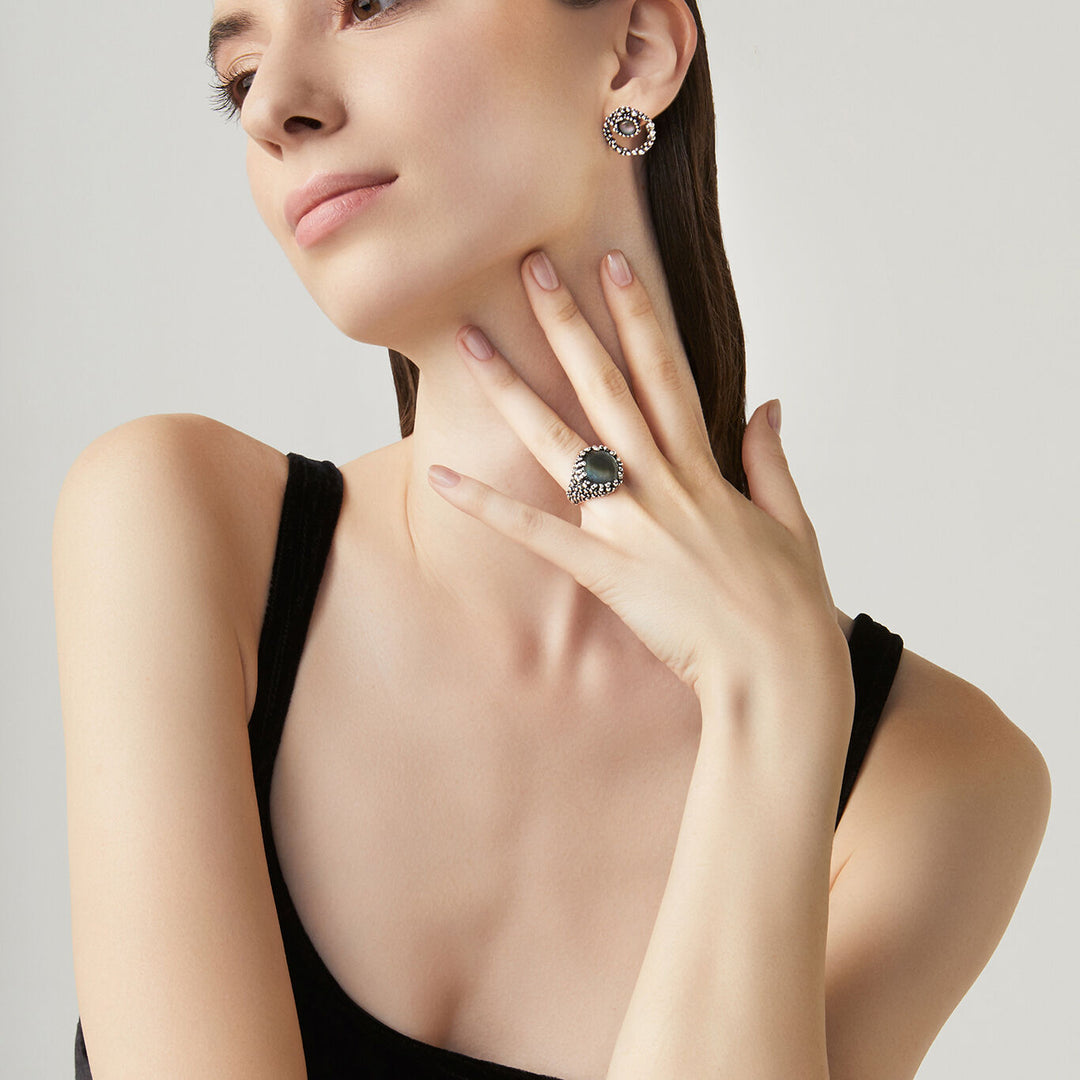 Giovanni Raspini szett maui fülbevaló és gyűrű 925 ezüstből, gyöngyház és kvarc X01612