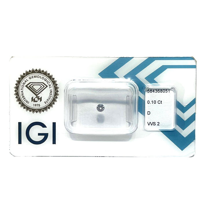 IGI gyémánt buborékfóliában tanúsított briliáns csiszolású 0,10 karátos szín D tisztaság VVS2