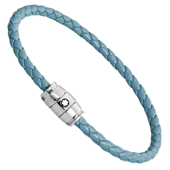 Bracelet Montblanc 3 anneaux en acier et cuir Meisterstück Blue Fumè taille M 13429363
