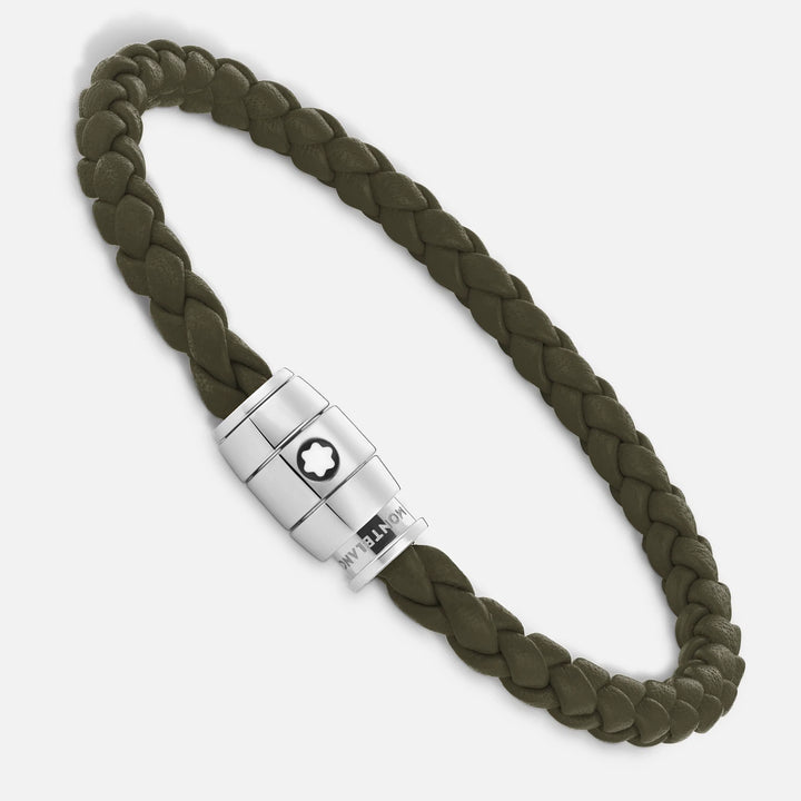 Montblanc 3-ringet stålarmbånd og Meisterstück Kaki læder størrelse M 13600463