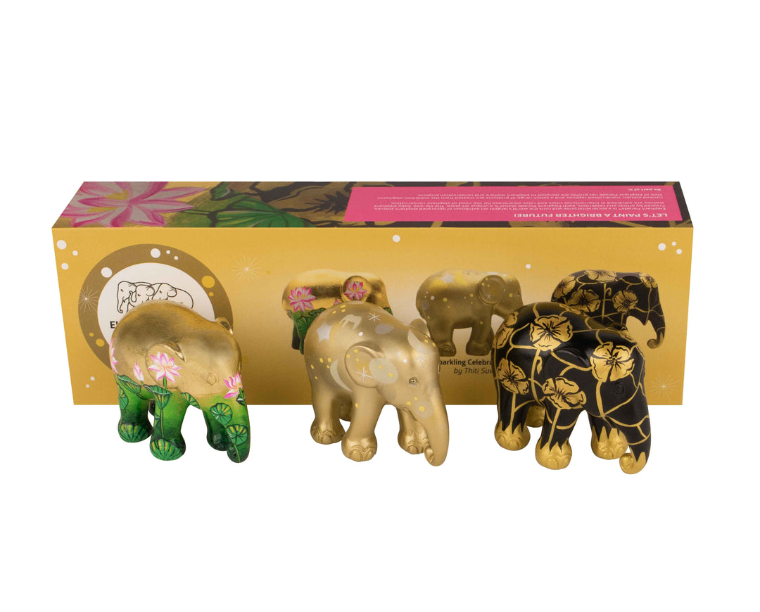 Elephant Parade multipack elephants Golden Delight - Golden Lotus + Sparkling Celebration Gold + Golden Poppies MULTIPACK GOLDEN DELIGHT