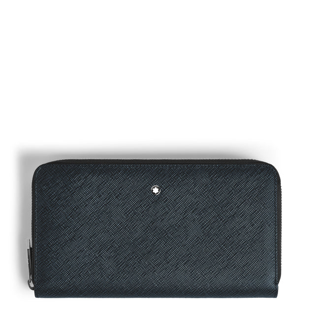 Montblanc peněženka 12 přihrádek se zipem Sartorial modrý tvíd 220365