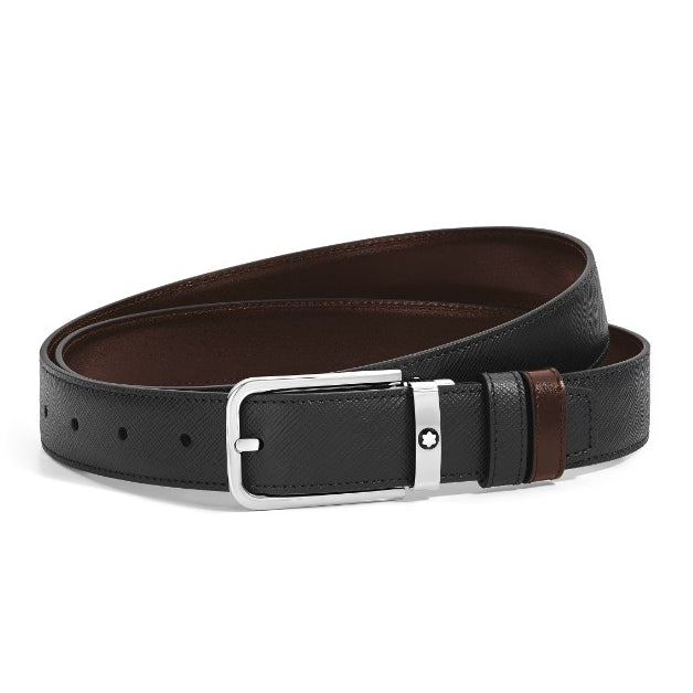 Montblanc käännettävä vyö 30 mm musta/eebenpuu Sartorial-nahka suorakaiteen muotoinen solki 223413