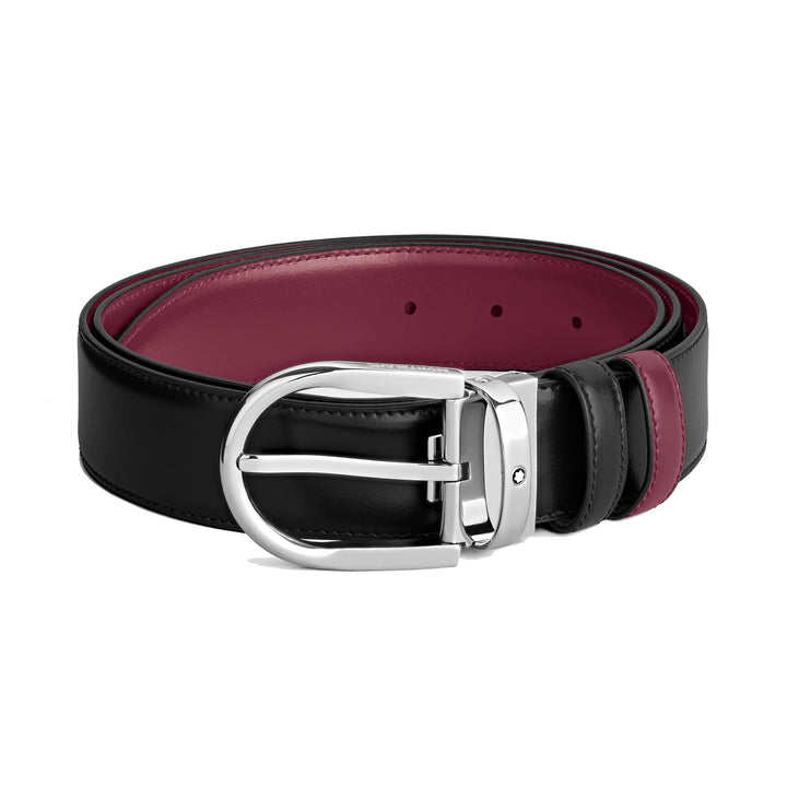 Ceinture réversible Montblanc 35 mm cuir noir/cassis avec boucle en fer à cheval 199640