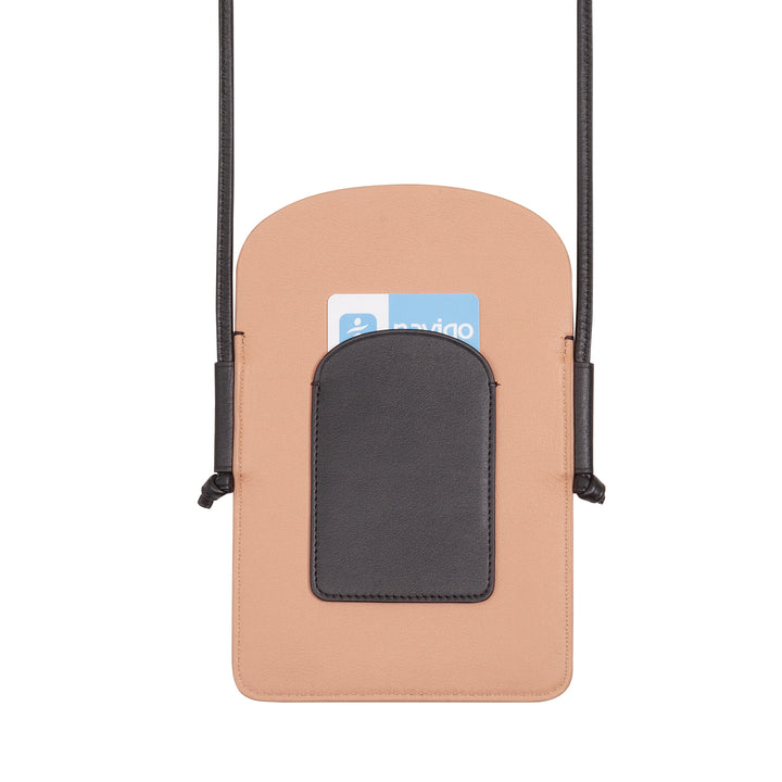 DUDU Women's Leather Neck Phone Holder, Double Smartphone Pocket, Card Pocket, Adjustable Shoulder Strap