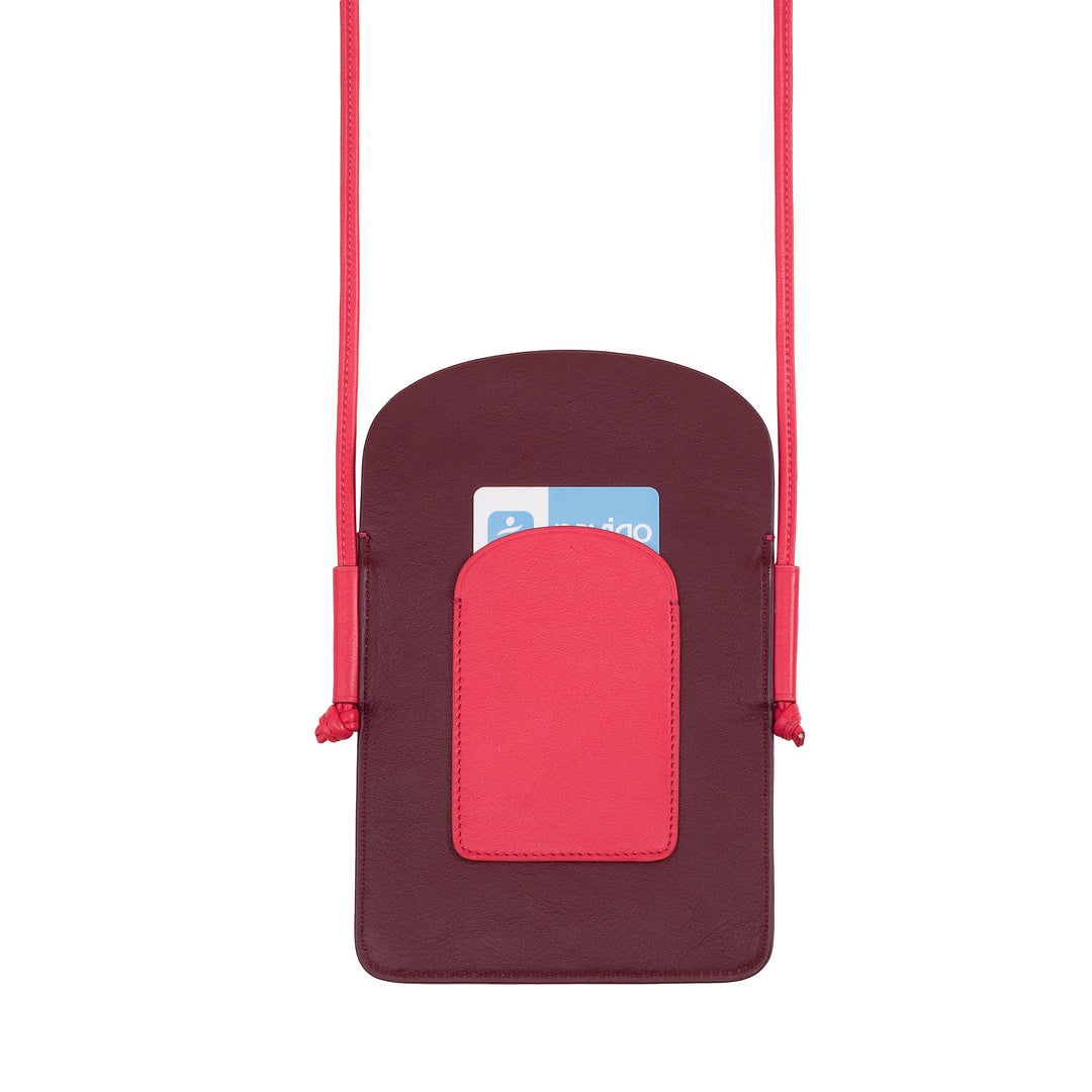 DUDU telefonhållare i läderhals för kvinnor, dubbel smartphoneficka, kortficka, justerbar axelrem