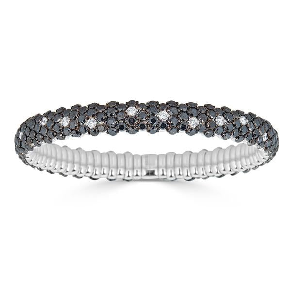 Zydo kuppelformet elastisk armbånd med hvide og sorte diamanter hvidguld 60367