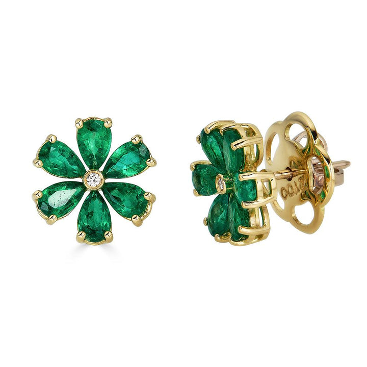 Zydo flower-shaped earrings with colored precious stones and diamonds in emerald yellow gold 62176