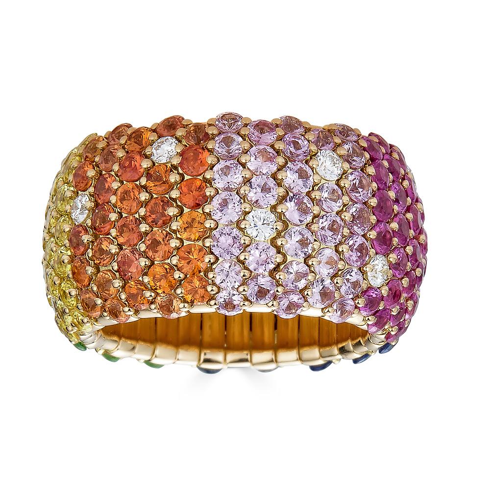 Zydo anello elastico largo con cupola arcobaleno oro giallo 64159