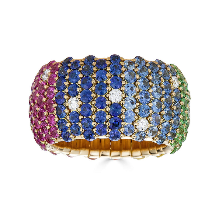 Zydo anello elastico largo con cupola arcobaleno oro giallo 64159