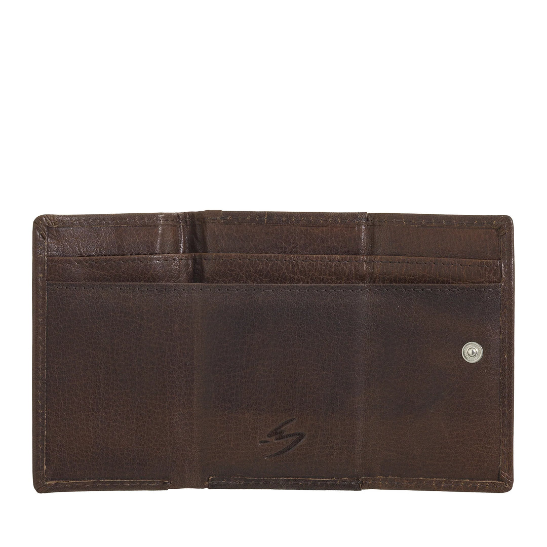 Nuvola Pele Carteira Pequena Masculina em Couro de Búfalo Trifold com Porta-Moedas, Porta-Notas e Porta-Moedas