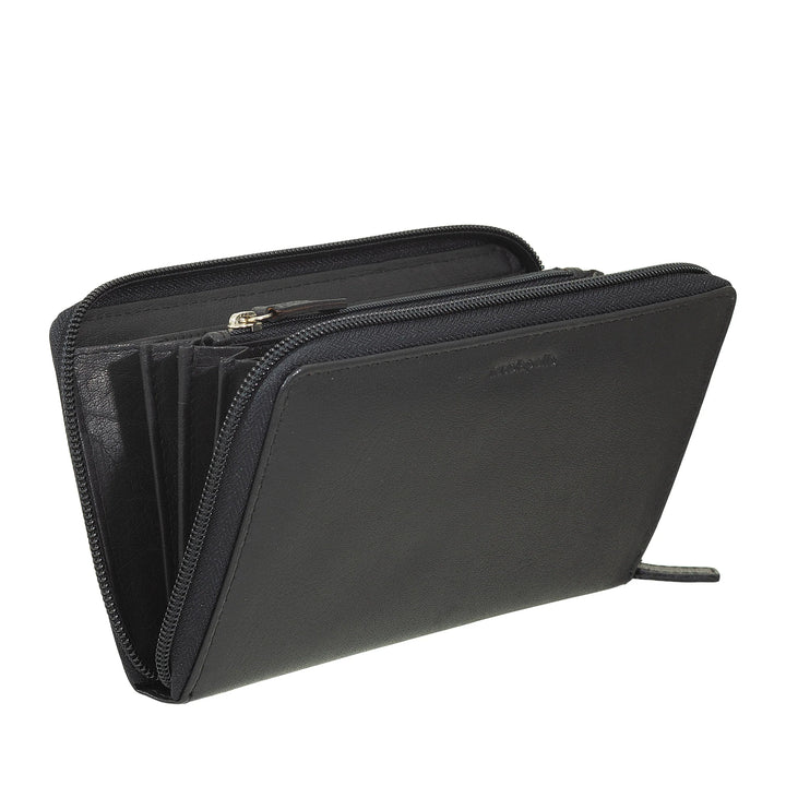 Nuvola Pelle Stor damplånbok med rund dragkedja i buffelläder - Plånböcker med dragkedja med myntväska med flera fickor