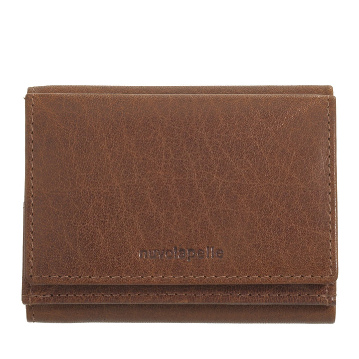 Nuvola Pelle lille pung til mænd og kvinder i bøffellæder - elegant trifold med knap-møntpung, rum til kort, kort og sedler