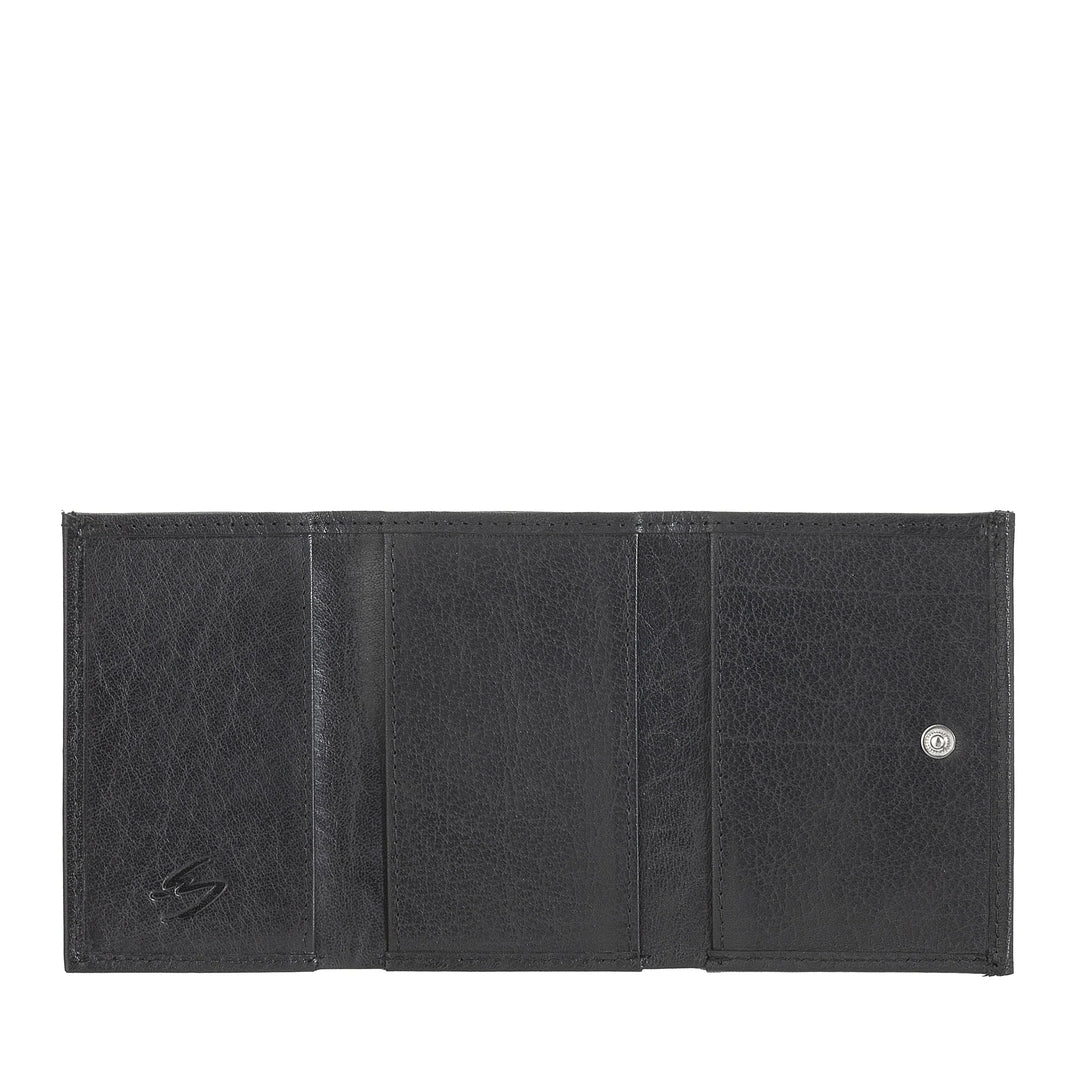 Nuvola Pelle lille pung til mænd og kvinder i bøffellæder - elegant trifold med knap-møntpung, rum til kort, kort og sedler