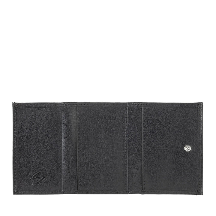 Nuvola Pelle lille pung til mænd og kvinder i bøffellæder - elegant trifold med knap-møntpung, rum til kort, kort og sedler