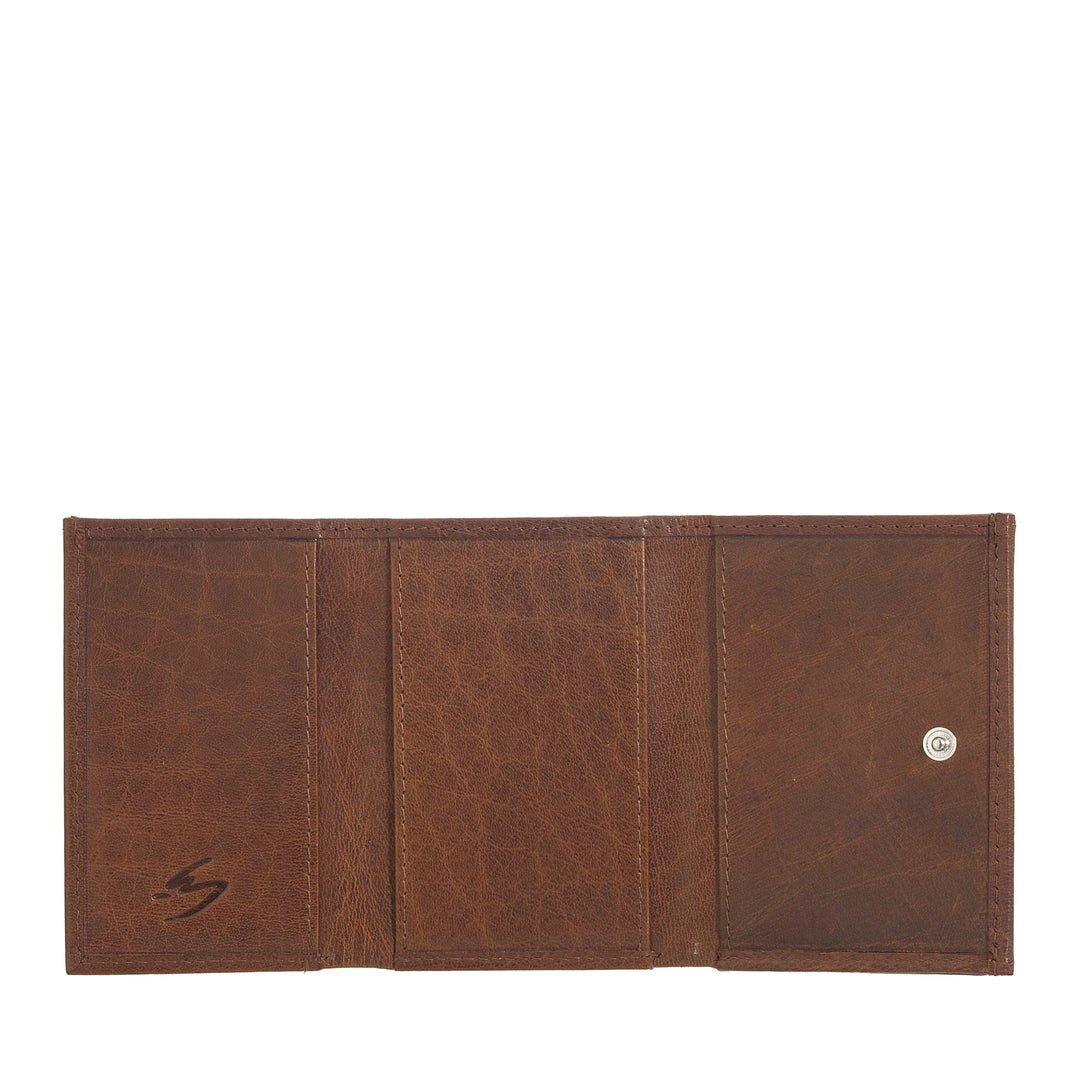 Nuvola Pelle lille pung til mænd og kvinder i bøffellæder - elegant trifold med knap-møntpung, rum til kort, kort og sedler
