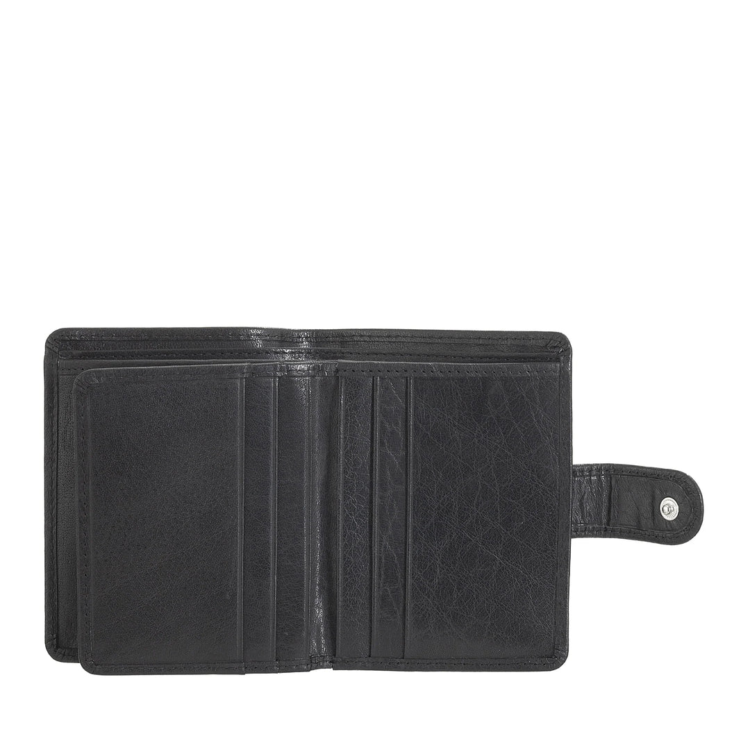 Nuvola Pelle Cartera pequeña para mujer de piel de búfalo - Cartera compacta vintage con monedero con cremallera, tarjetero y billete, cierre con botón