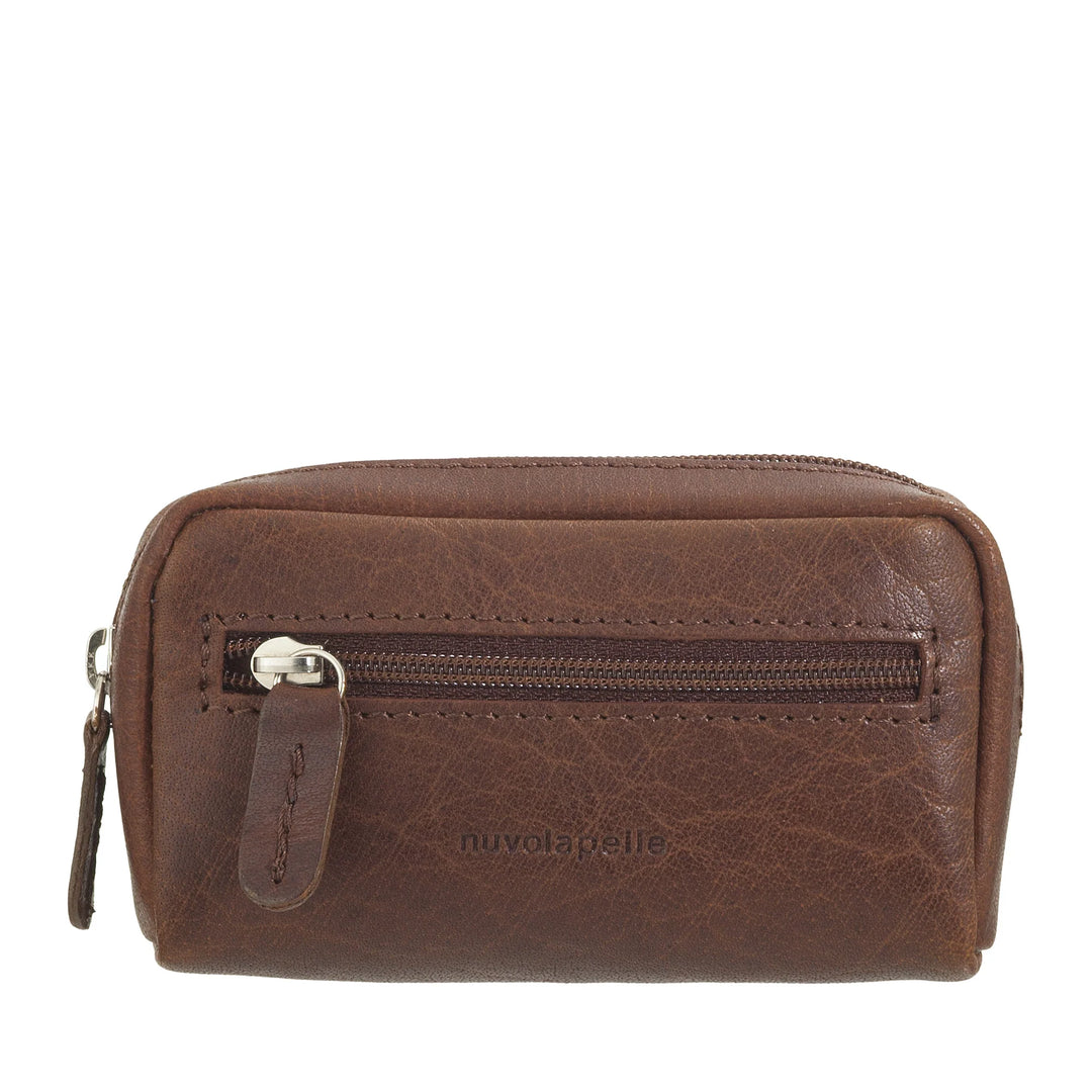 Nuvola Pelle Keychain Coin Purse for Men and Women in Buffalo Leather - Small Case with Zipper and 2 Rings for Keys