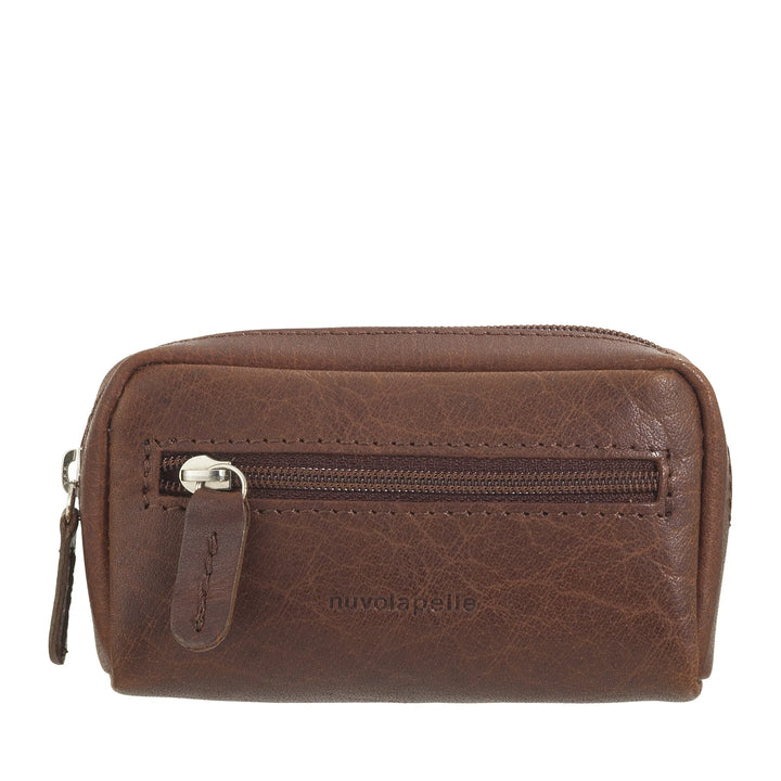 Nuvola Pelle Keychain Coin Purse for Men and Women in Buffalo Leather - Small Case with Zipper and 2 Rings for Keys