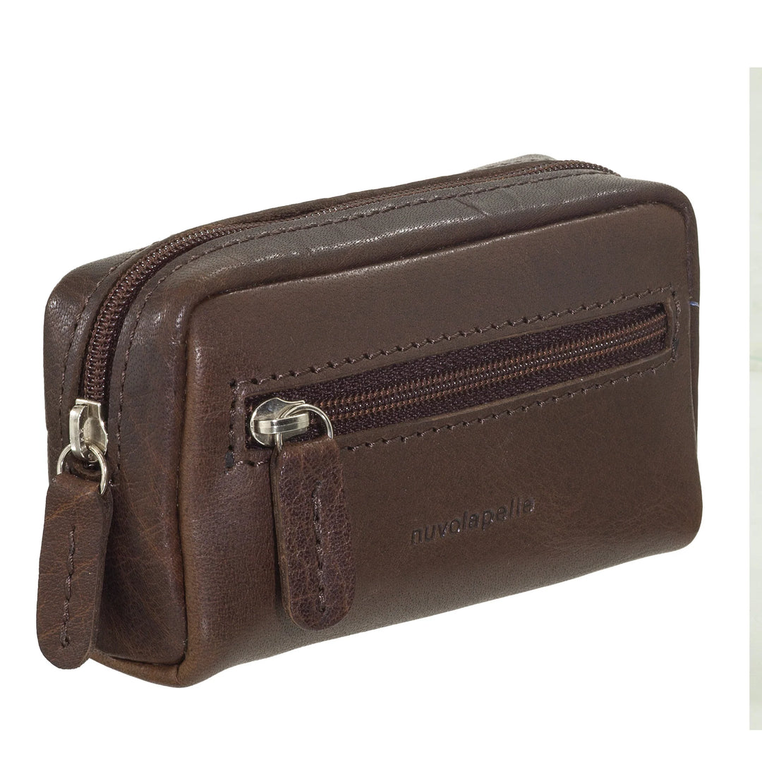 Nuvola Pelle Keychain Coin Purse for Men and Women in Buffalo Leather - Small Case with Zipper and 2 Rings for Keys