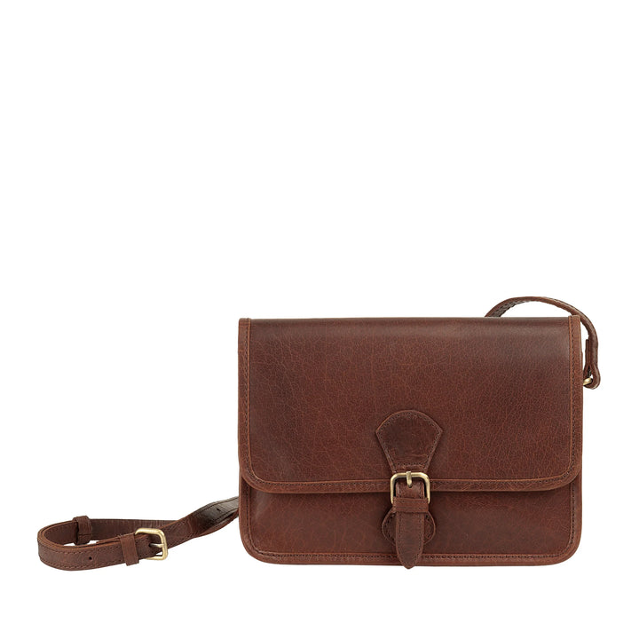 Bolsa de ombro feminina Nuvola Pelle em couro genuíno de búfalo vintage – bolsa elegante com aba pequena e fecho magnético com fivela e alça de ombro ajustável