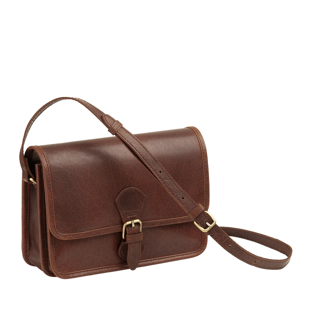 Bolsa de ombro feminina Nuvola Pelle em couro genuíno de búfalo vintage – bolsa elegante com aba pequena e fecho magnético com fivela e alça de ombro ajustável