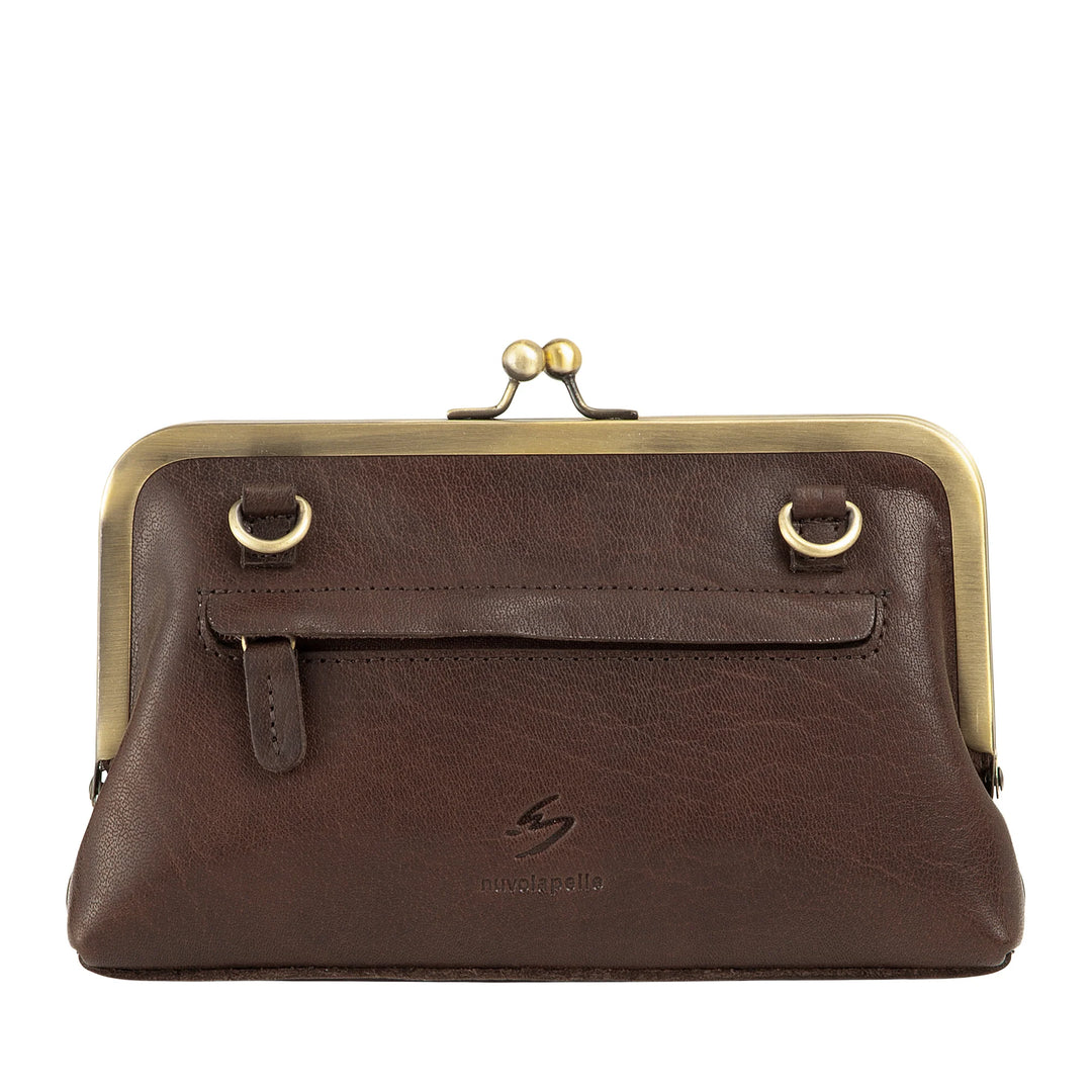 Nuvola Pelle Damentasche aus echtem Vintage-Büffelleder mit Clic-Clac-Verschluss und verstellbarem, abnehmbarem Schultergurt – kleine, elegante Retro-Handtasche