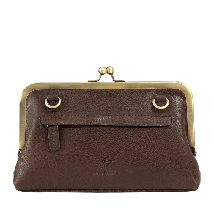 Nuvola Pelle Damentasche aus echtem Vintage-Büffelleder mit Clic-Clac-Verschluss und verstellbarem, abnehmbarem Schultergurt – kleine, elegante Retro-Handtasche