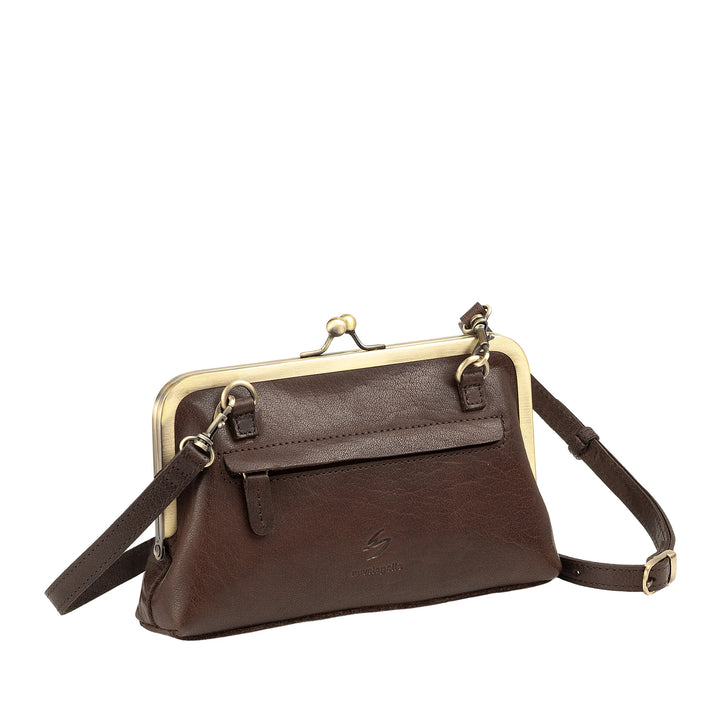 Nuvola Pelle Damentasche aus echtem Vintage-Büffelleder mit Clic-Clac-Verschluss und verstellbarem, abnehmbarem Schultergurt – kleine, elegante Retro-Handtasche