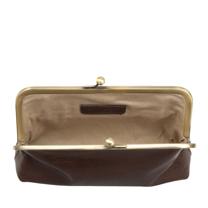 Nuvola Pelle Damentasche aus echtem Vintage-Büffelleder mit Clic-Clac-Verschluss und verstellbarem, abnehmbarem Schultergurt – kleine, elegante Retro-Handtasche