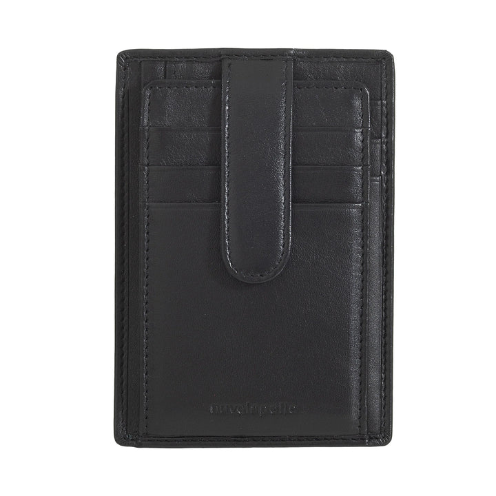 Porta-cartão de crédito masculino ultrafino Nuvola Pelle Slim em couro napa com fecho de botão