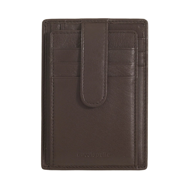 Porta-cartão de crédito masculino ultrafino Nuvola Pelle Slim em couro napa com fecho de botão