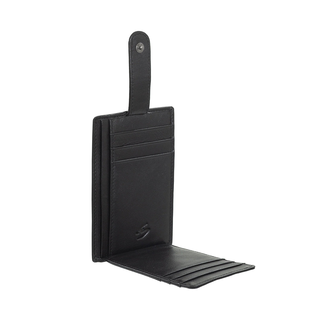 Porta-cartão de crédito masculino ultrafino Nuvola Pelle Slim em couro napa com fecho de botão