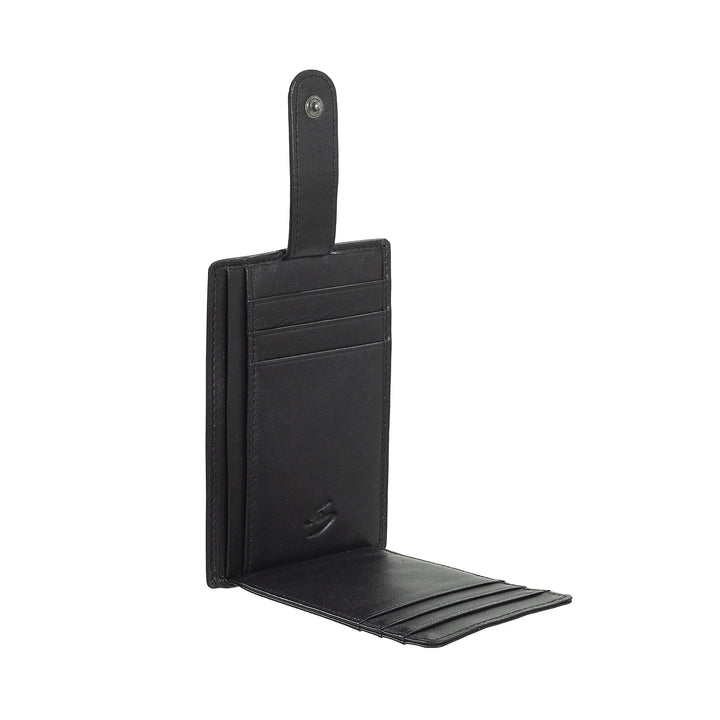 Porta-cartão de crédito masculino ultrafino Nuvola Pelle Slim em couro napa com fecho de botão