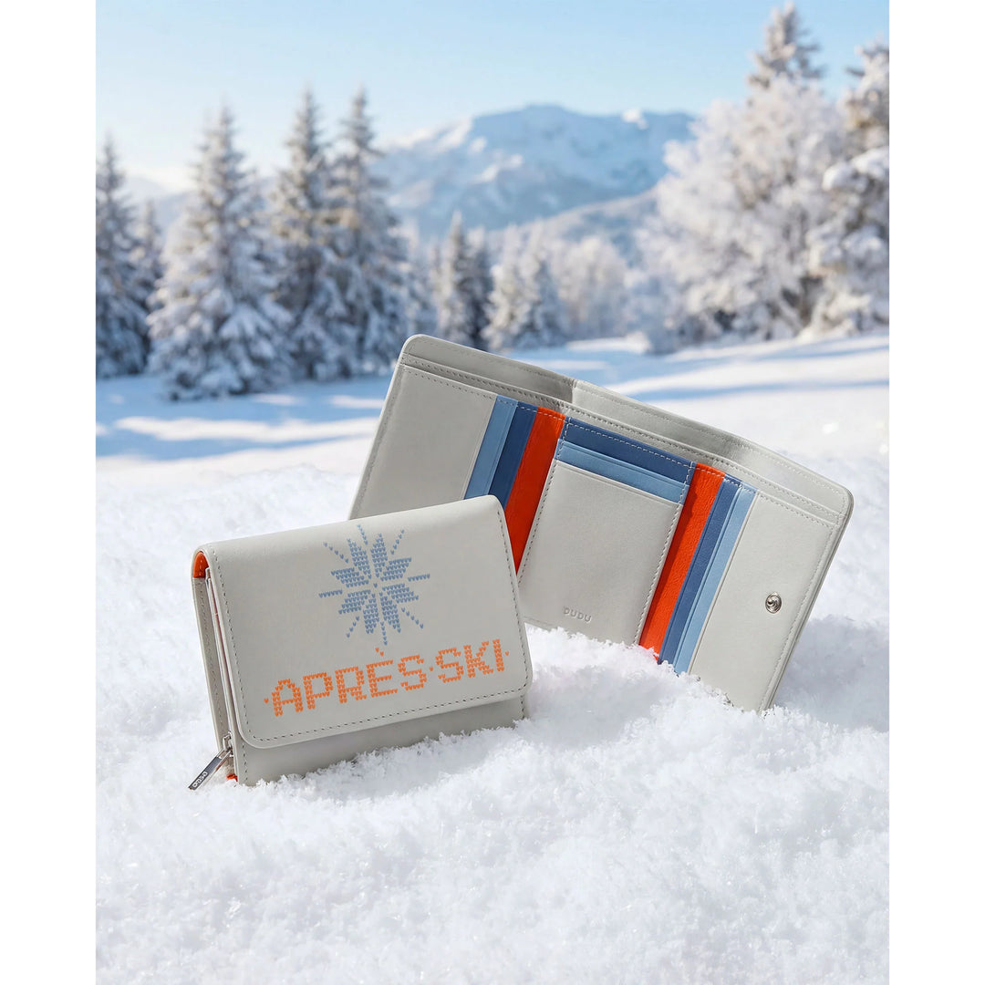 DUDU Kleine leren damesportemonnee met ritssluiting, compact ontwerp en après-ski-schrift, portemonnee voor kaarten en bankbiljetten, trendy mode