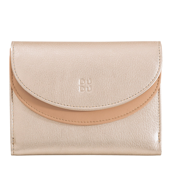 DUDU Cartera de piel auténtica RFID para mujer con monedero, cartera colorida con doble solapa, tarjetero, tarjetero para billetes