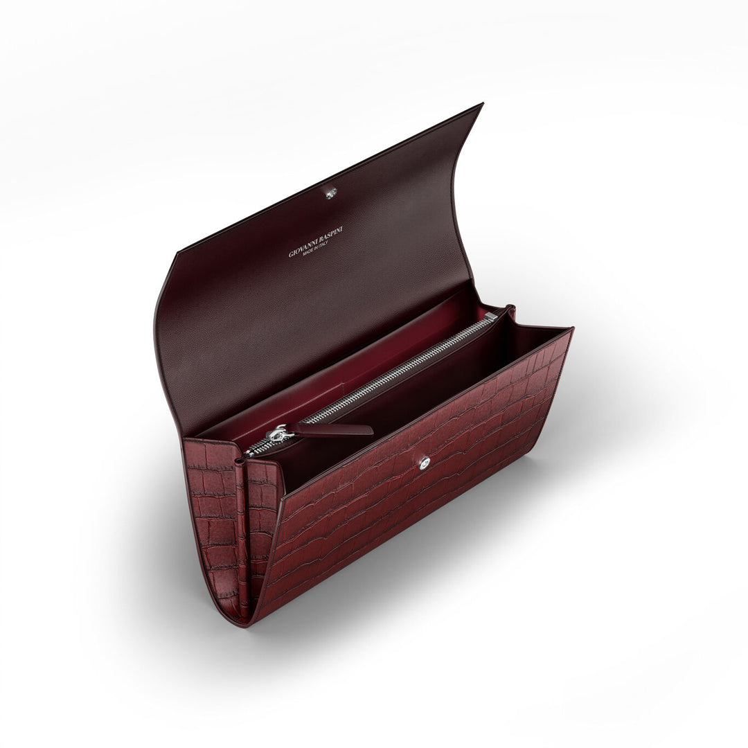 Portofel continental Giovanni Raspini din piele jungle croco burgundy Portofel din piele și decor bronz alb L0033